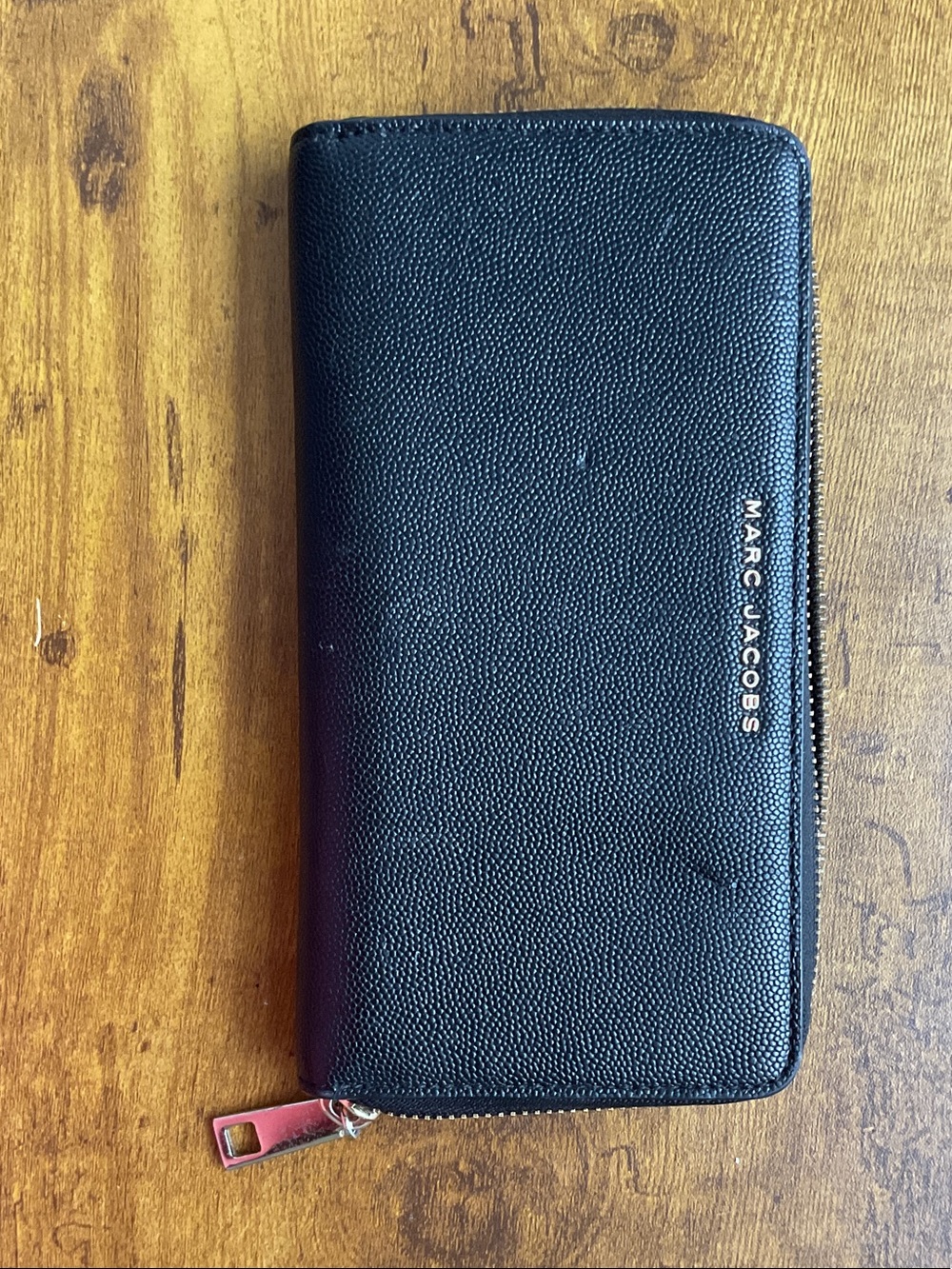 Marc Jacobs Black Pebbled Zip Wallet with Logo